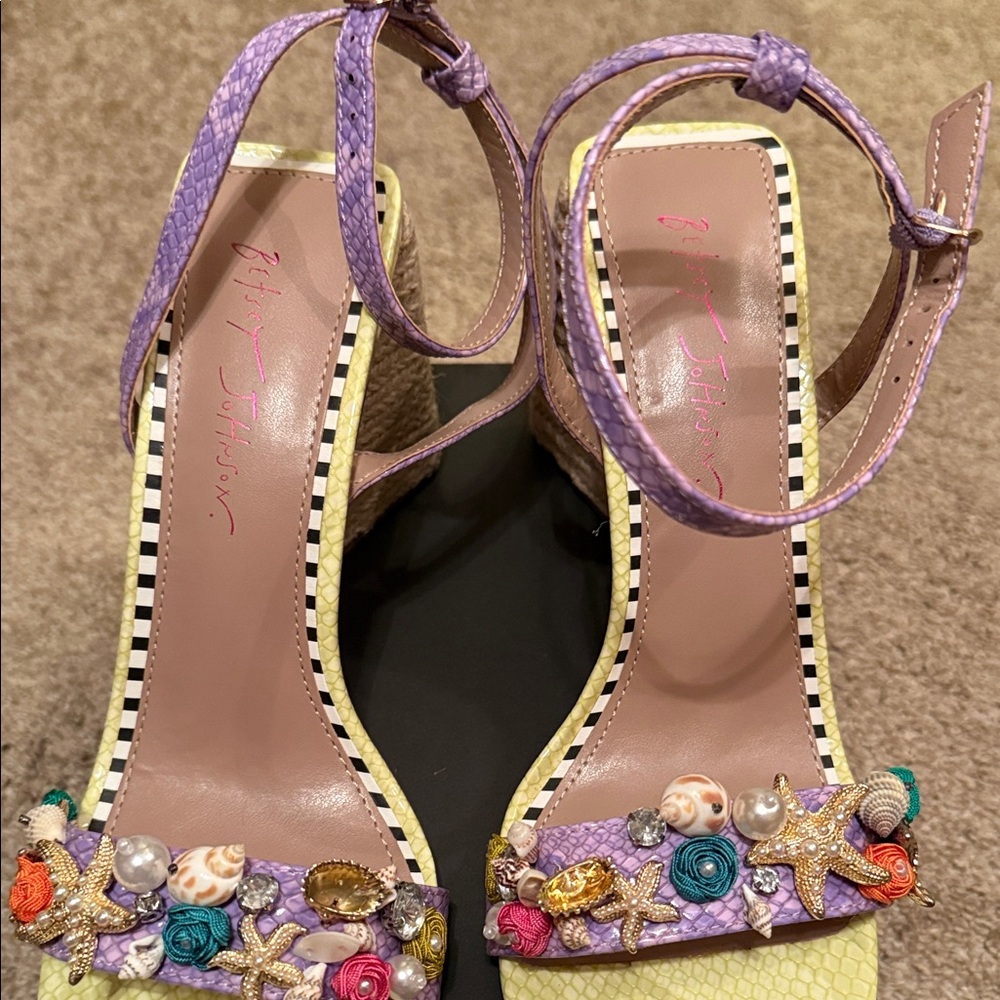 Betsey Johnson Yellow and Purple Embellished Heels - Picture 5 of 8